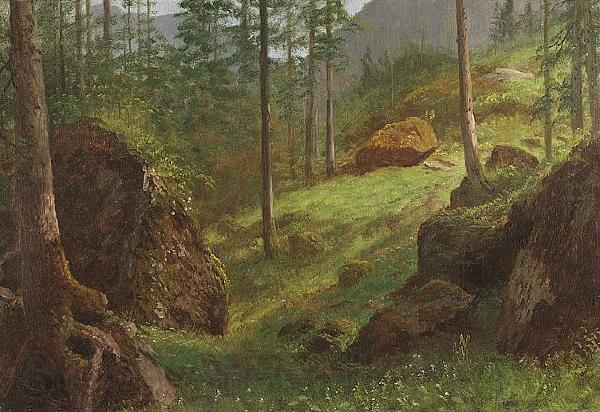 Albert Bierstadt Wooded Hillside Norge oil painting art